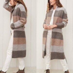 Jenni Kayne Yak Alpaca Wool Stone Stripe Long Cardigan Sweater Coat Size XS